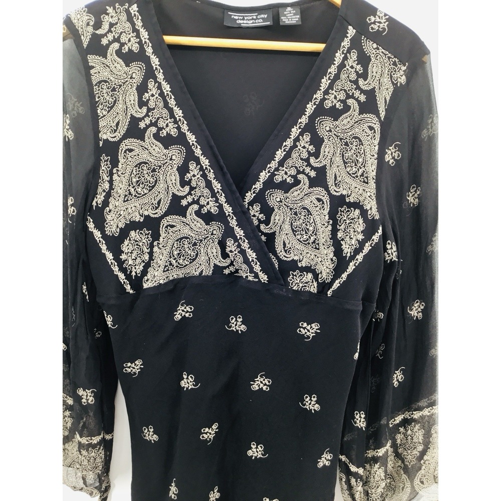VTG New York City Design Co Silk Babydoll Top Black Boho XL Whimsigoth Y2K HH01 - Picture 11 of 16